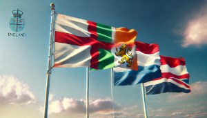 An AI-generated picture that's supposed to be the flags of England, Ireland and the Netherlands but has failed parlously