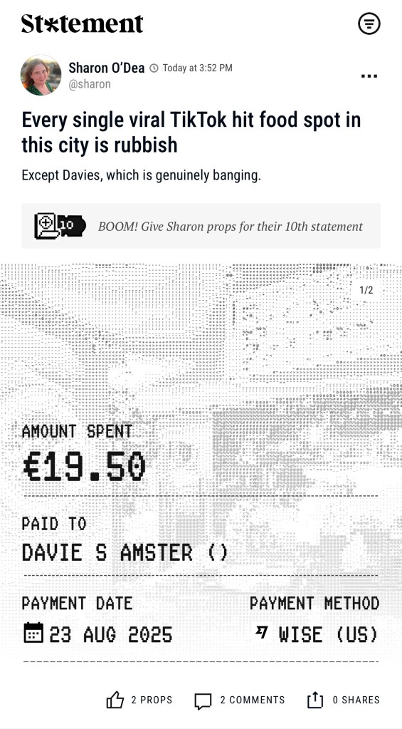 Screenshot from the Statement app